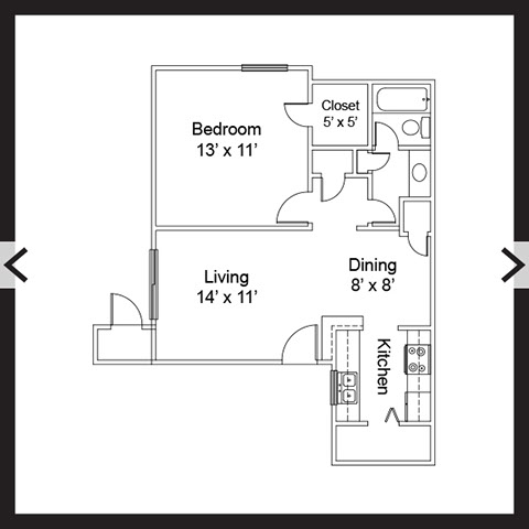 1 Bedroom 1 Bath 626 SF