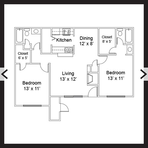 2 Bedroom 2 Bath 940 SF