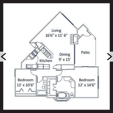 2 Bedroom 2 Bath 1,161 SF